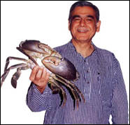 Ismail Merchant, emminent Hollywood film-maker,celebrity chef and cookery book author, checks out the crab at Trishna before lunch.