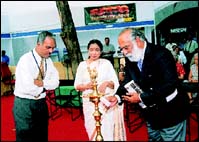 Arvind Singh Mewar, Maharaja of Udaipur, invited to light the traditional lamp.