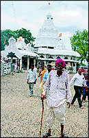 One of Khuldabads senior-most citizens comes to pay obeisance at the Shree Bhadra Maruti Temple.