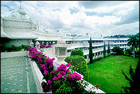 The view of the palace-like hotel from the private terrace of one of the suites.