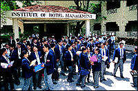 An excited batch of third year IHM students at the break of their day in the institute. Note, they are all dressed as young hotel executives. At right, the students undergoing kitchen and bakery training are dressed as young chefs.