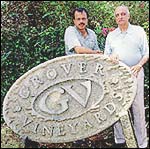 Kanwal and Kapil Grover at the entrance to the Grover Vineyards at Nandi Hills, outside Bangalore