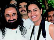 Farzana Contractor with Sri Sri Ravi Shankar at his ashram in Bangalore.
