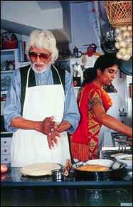 Husain and daughter Raessa at work in Farzana Contractor's kitchen.